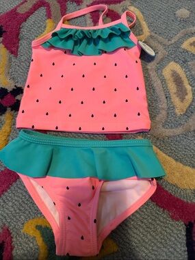 Carter's Pink & Teal Ruffle Watermelon Tankini